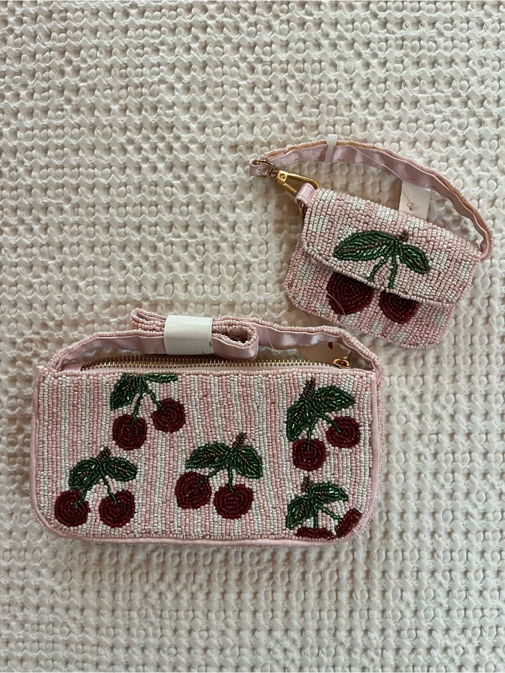 Sincerely Jules Pink Beaded Cherry purse and Coin Purse Set